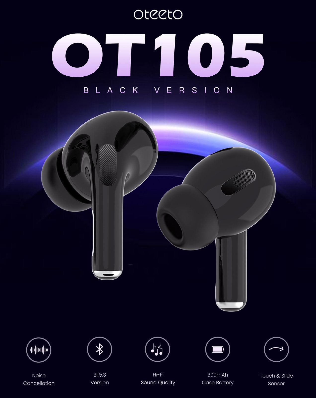 Black wireless earbuds oteeto OT105