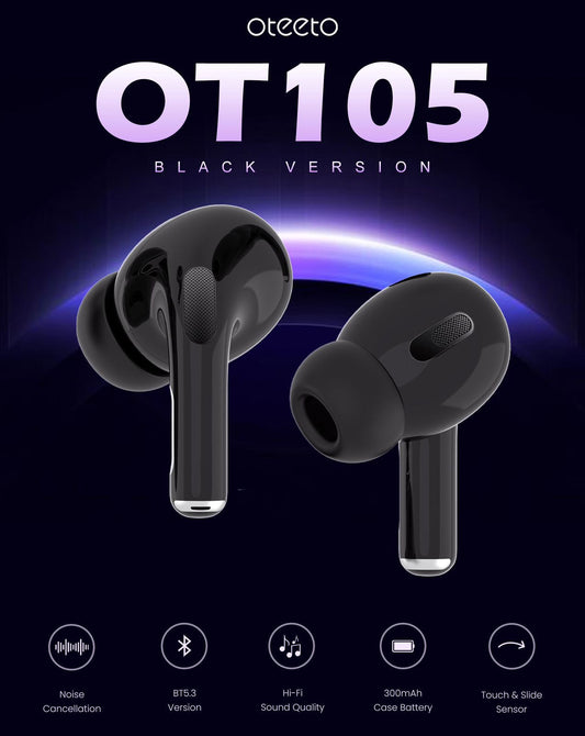 Black wireless earbuds oteeto OT105